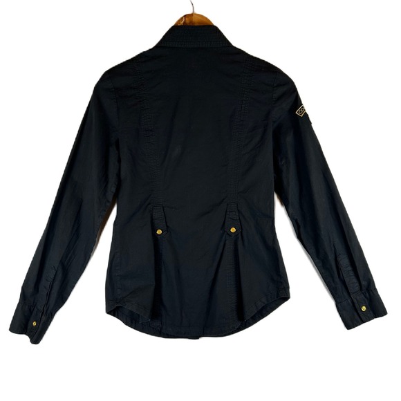 COOGI Luxury Black Embroidered Button Down Shirt Roll Tab Sleeve Military M - Picture 2 of 14